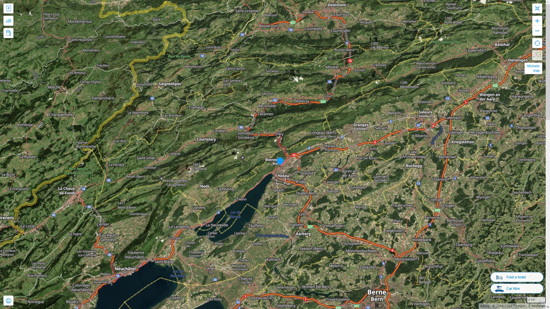Biel Bienne Highway and Road Map with Satellite View